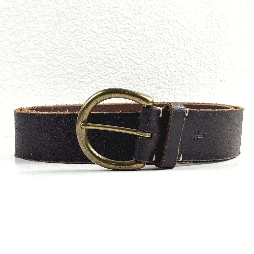 Frye Leather Belt Womens XL 38-42 Brown Brass Buckle Americana Heritage Western